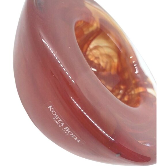 Kosta Boda Atoll Bowl Paperweight Anna Ehrner Red Swirl Art Glass Sweden - Picture 5 of 12